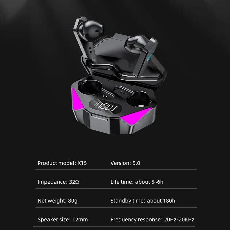 New X15 TWS Earphones Bt Wireless Headphones 65ms Low Latency Earbuds Esport Gaming Headset Gamer Earphone Mic For xiaomi
