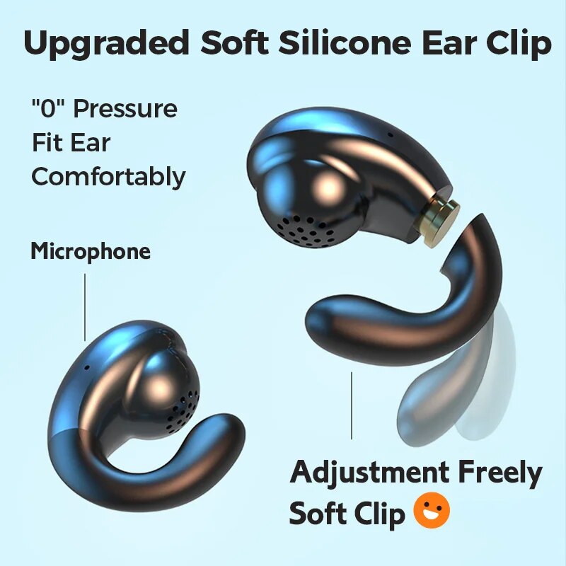 True Bone Conduction Bt Earphones Ear Clip Earring Wireless Headphones with Mic Calling Touch Control Sports Headsets