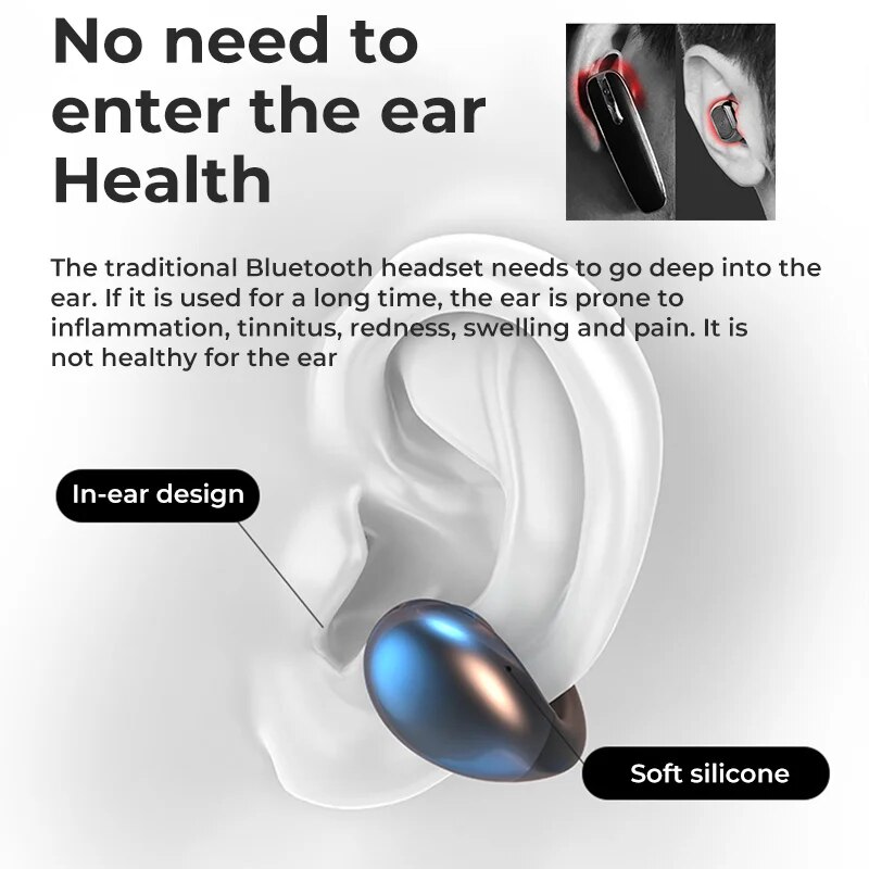 True Bone Conduction Bt Earphones Ear Clip Earring Wireless Headphones with Mic Calling Touch Control Sports Headsets