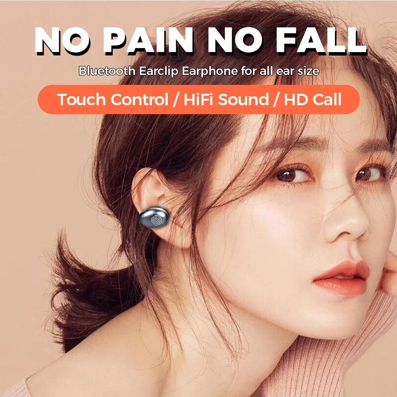 True Bone Conduction Bt Earphones Ear Clip Earring Wireless Headphones with Mic Calling Touch Control Sports Headsets