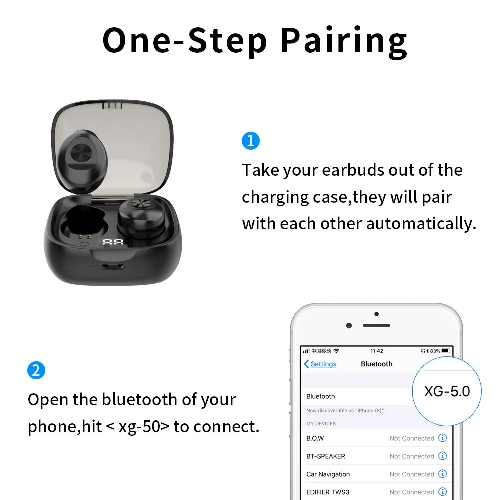XG8 Digital Bt 5.2 TWS Headset tws Sports Headset Touch Mini Wireless Bluetooth Headset Noise Reduction Earbuds