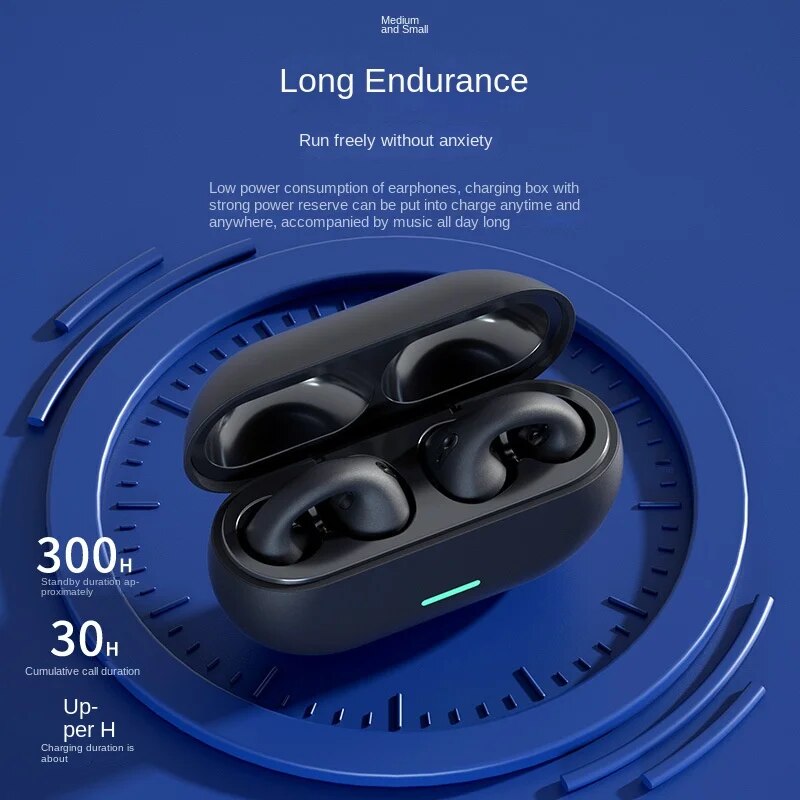 True Bone Conduction Bt Earphones Ear Clip Earring Wireless Headphones with Mic Calling Touch Control Sports Headsets